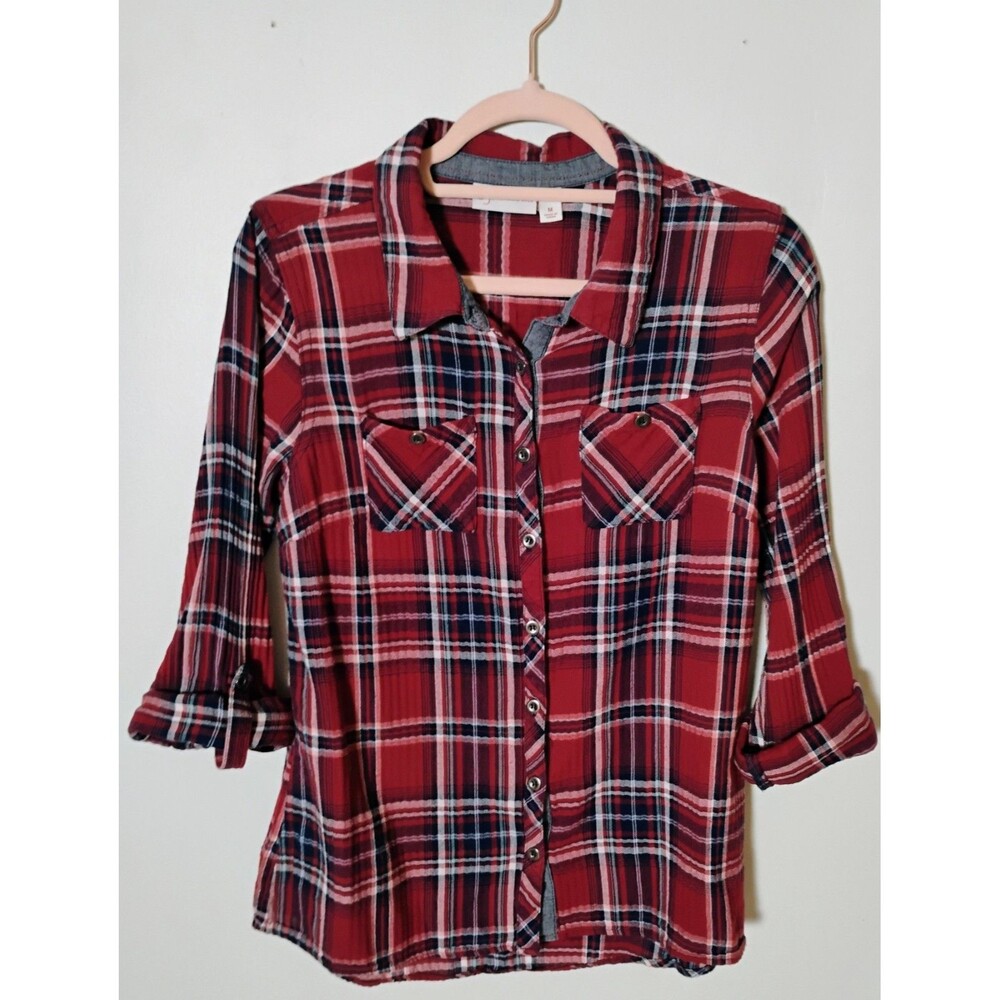 CB Established 1962‎ Red Plaid Blouse Women's Size M